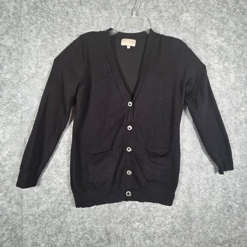 Joan Vass Women's Button Down Cardigan Black Size M